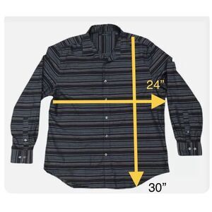 Perry Ellis Mens Button Down Shirt Dress Shirt Size XL Striped Dark Long Sleeve